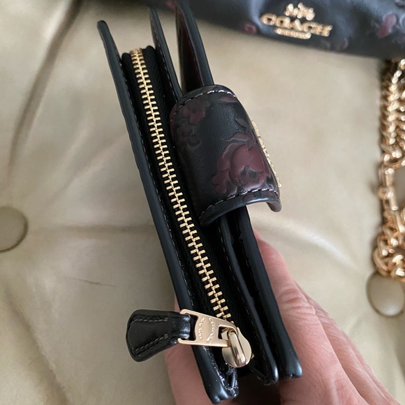 LKNW Coach Faye Shoulder Bag & Wallet Set Leather Floral Print Black/Wine - Picture 14 of 16